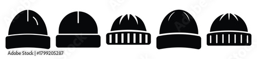 warm beanie hat vector design with black silhouette and white background