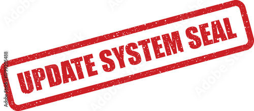 Grungy rectangular stamp featuring the text update system seal for official documentation and process updates