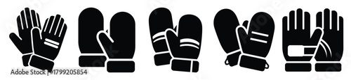winter gloves vector design with black silhouette and white background