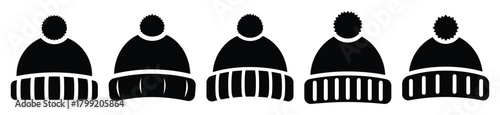 winter hat pom vector design with black silhouette and white background