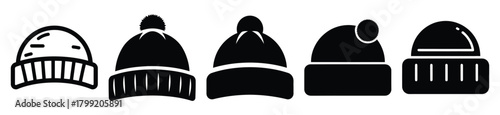 winter hat vector design with black silhouette and white background
