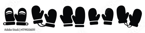 winter mittens vector design with black silhouette and white background
