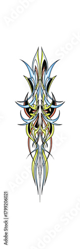 Abstract symmetric design with colorful lines on a black background