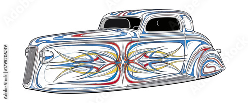 Classic car illustration chrome style art design