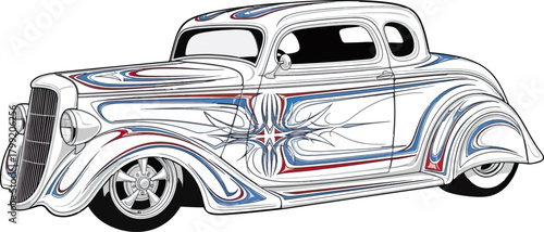 Classic car illustration chrome finish with swirling patterns