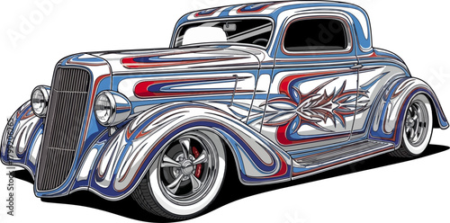 Classic car illustration chrome style automotive design