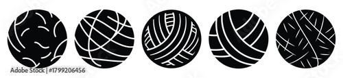 wool knitting ball vector design with black silhouette and white background
