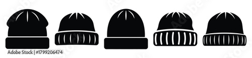 wool beanie vector design with black silhouette and white background