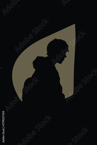 Silhouette illustration of a lonely child standing in darkness, symbolizing fear, sadness, isolation, and emotional struggle in a minimalist, expressive conceptual artwork.