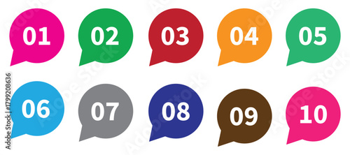  colorful bullet points number set from ONE TO TEN. circles and numbers. colorful number digit vector icon with white background. Numbers symbols. Flat icons . Set of 1-10 numbers