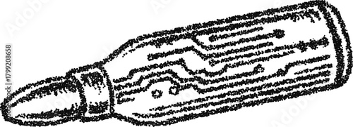 Stipple vector cyberpunk bullet illustration, futuristic sci-fi weapon icon for game asset, tech logo or tattoo design
