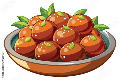 Bowl containing delicious looking brown meatballs garnished with small leaves presents a tempting dish