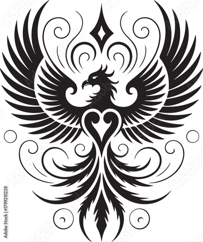 Elegant phoenix illustration for tattoo designs