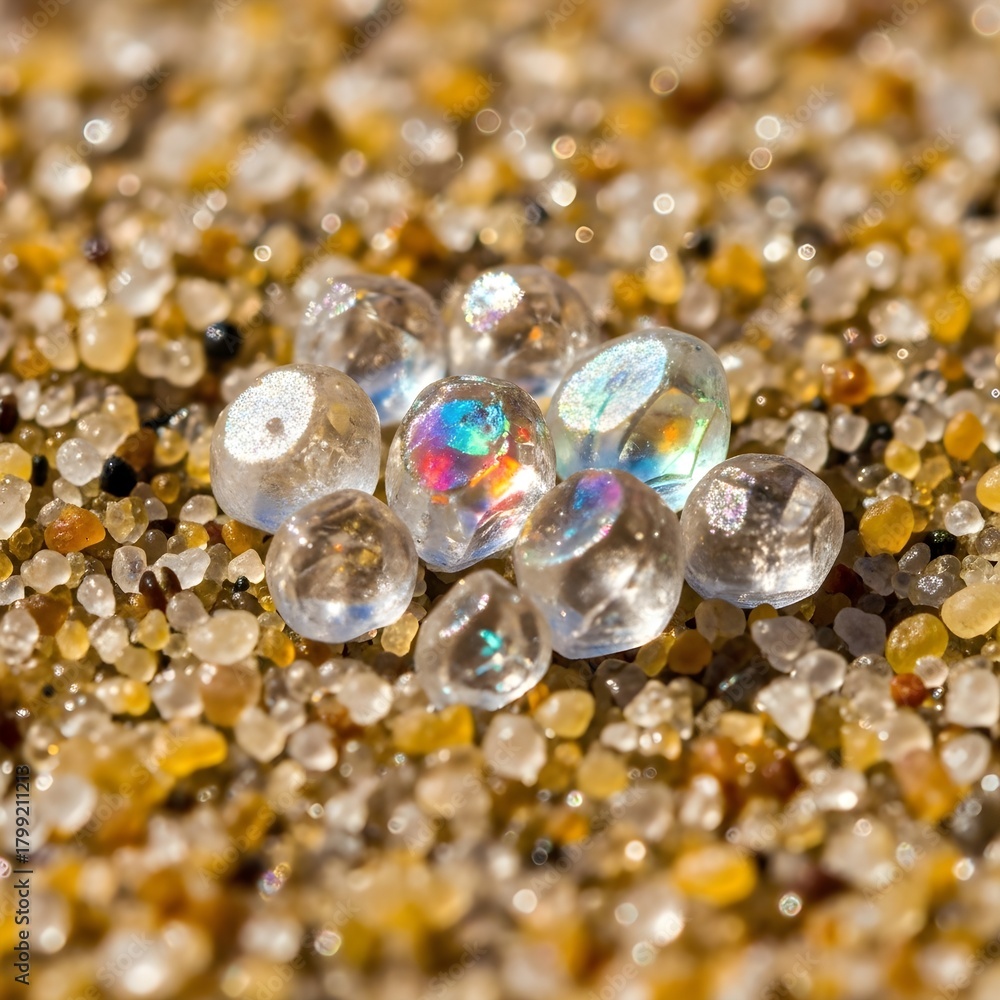 Obraz premium Macro Translucent Mineral Crystals in Desert Sand