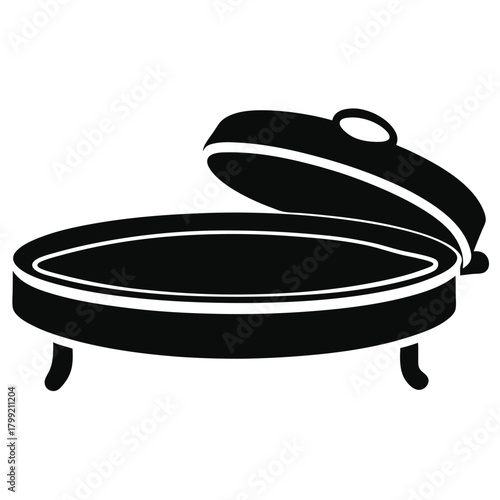 Open tureen vessel displays simple elegance with a lid that's partially lifted to reveal its depth