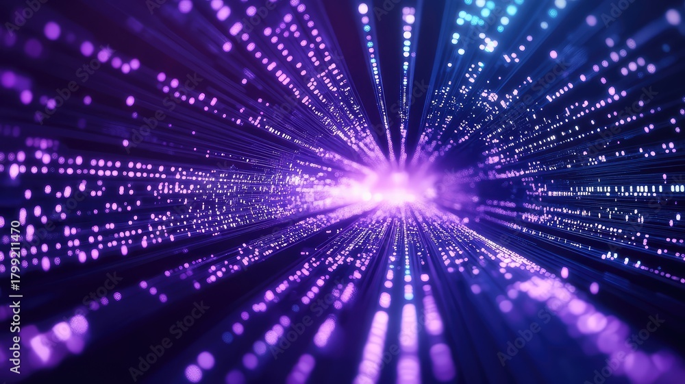 Naklejka premium Digital data moving through fiber optic network tunnel