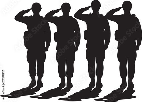 Silhouetted soldiers salute. Honor and respect.