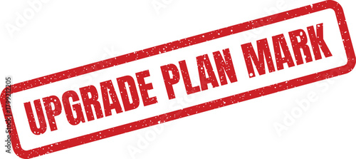 Grungy red rubber stamp with text denoting an important upgrade plan mark for strategic project progress