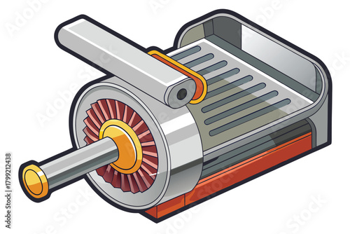 Isometric food grater featuring silver metal and red blades is shown at an angle