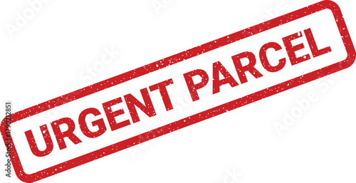 Grungy red stamp graphic signaling an urgent parcel requiring quick handling and priority shipping notification