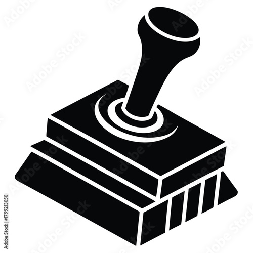 An isolated black lever control emblem represents mechanical interaction with an electrical input on tiered base