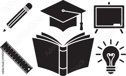 Unlock knowledge with education icons and open book
