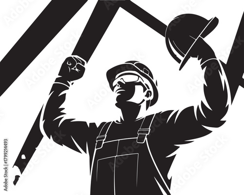 Construction worker celebrating job well done success