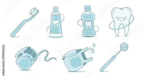 Dental hygiene icons set for healthcare and wellness