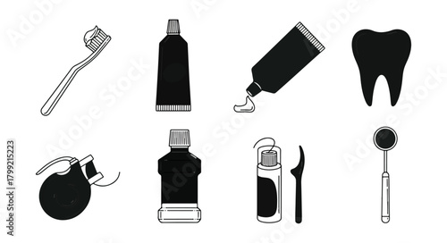 Dental hygiene equipment set illustration