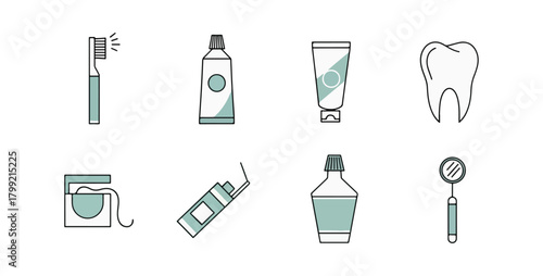 Dental hygiene icons set illustration toothbrush toothpaste mouthwash floss