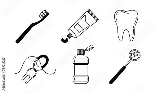 Dental hygiene illustration tooth brushing and oral care products