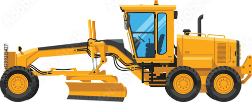 Yellow Motor Grader Heavy Road Construction Machine Vector Illustration