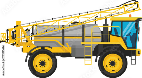 Self-Propelled Agricultural Sprayer with Boom Arm Vector Illustration