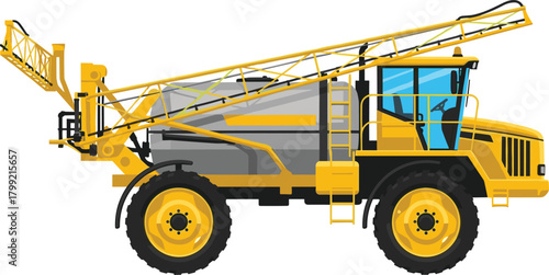 Self-Propelled Agricultural Sprayer Machine with Boom Arm Vector