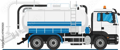 Vacuum Suction Truck for Waste Management Detailed Vector Illustration