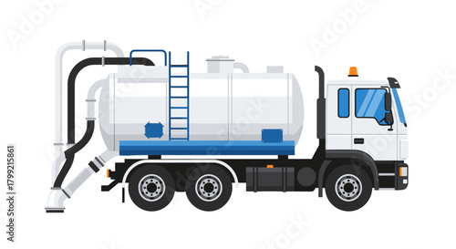 Vacuum Suction Truck for Sewage and Wastewater Cleaning Vector