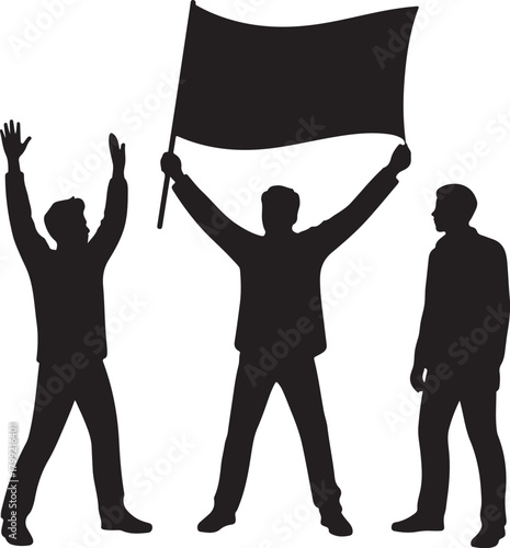 Passionate crowd protesting with flag silhouette