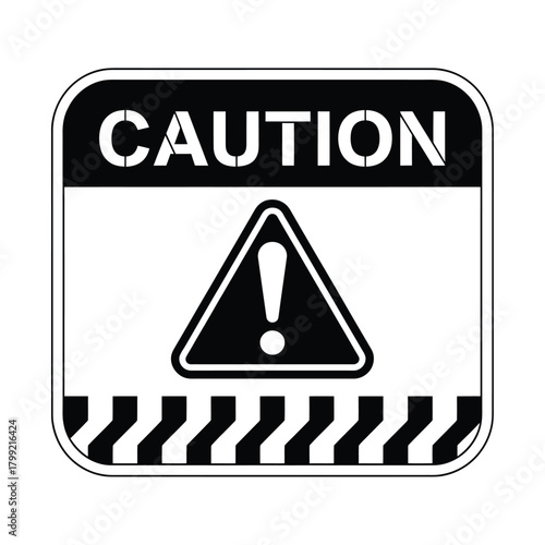 Caution sign with exclamation mark and warning stripes