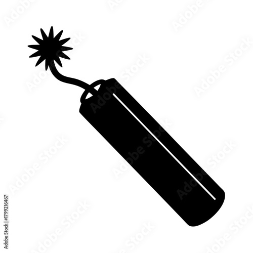 Stylized black silhouette of dynamite with a burning fuse illustration