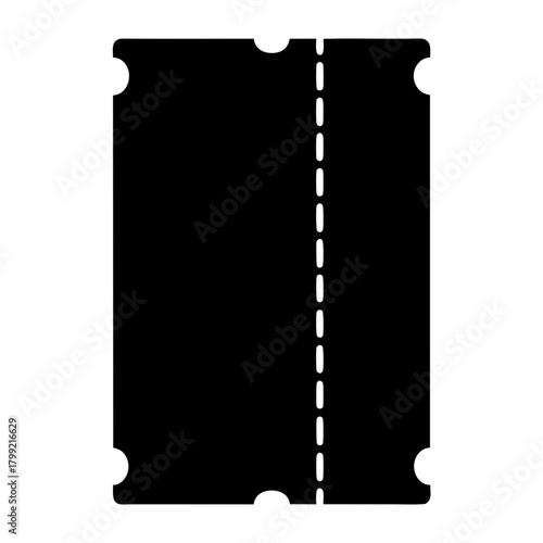 Vintage black ticket with perforated line, rounded corners, and simple design