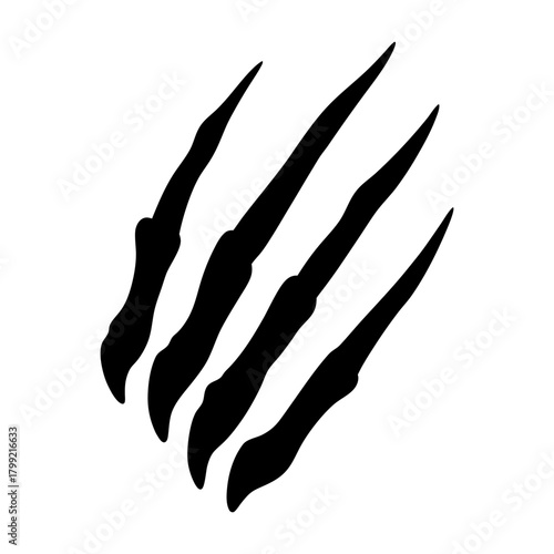 Black claw marks on white background depict a wild beast attack