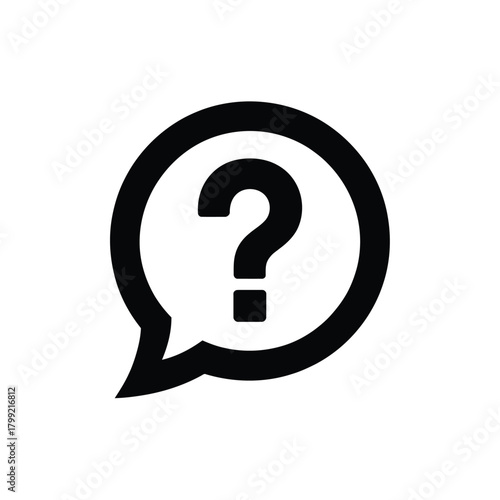 Black question mark inside a speech bubble icon