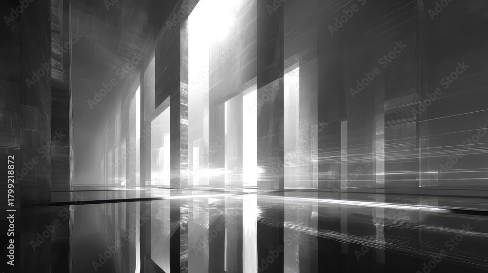 Fototapeta premium Abstract modern vanishing business architecture with digital light