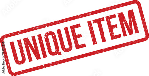 Red grunge effect rubber stamp featuring bold text ‘UNIQUE ITEM’ for product labeling and exclusive offerings