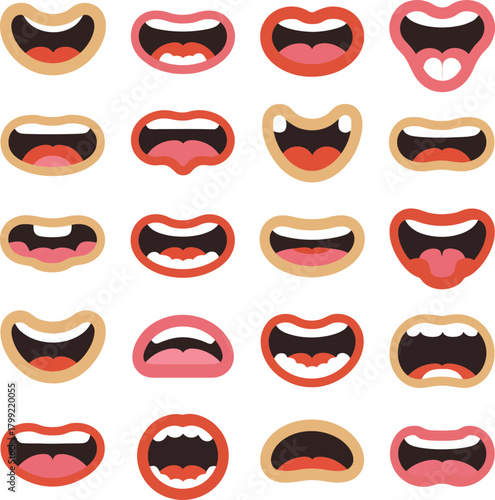 Cartoon mouth expressions set for animation, speech, and sound