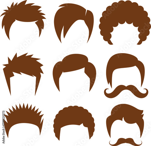 Diverse collection of men's hairstyles and facial hair options