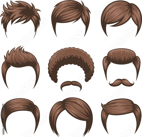 Collection of diverse men's hairstyles and mustaches vector set