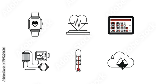 Health and wellness icons illustrating modern healthcare technology