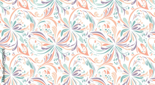 Delicate pastel floral swirl pattern with a vintage feel and organic brushstroke textures.