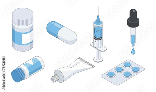 Medical supplies collection illustration on dark background